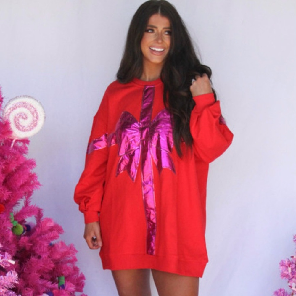 NWT QUEEN OF SPARKLES BOW SWEATSHIRT DRESS/TUNIC - Picture 6 of 8